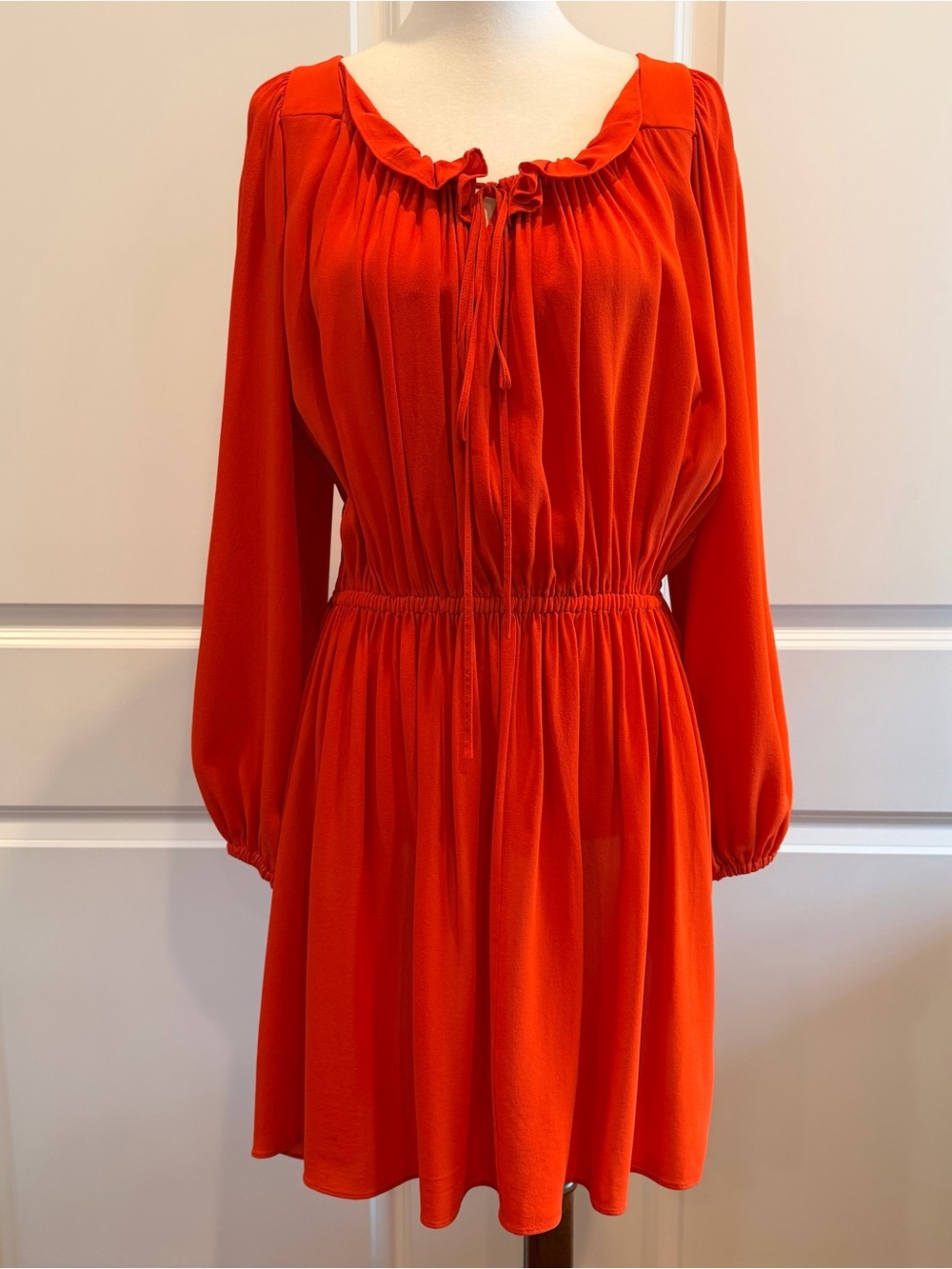 MICHAEL KORS COLLECTION Vibrant Orange Long-Sleeve Tie-Neck Dress Size 0